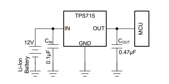 Application Circuit Diagram - Texas Instruments TPS715 LDO Voltage Regulators